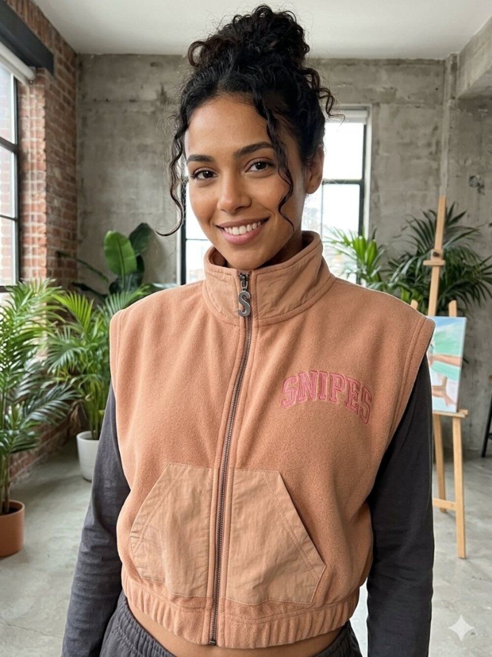 SNIPES Women's Nylon Fleece Polar Vest - Beige/Cork - Size Small